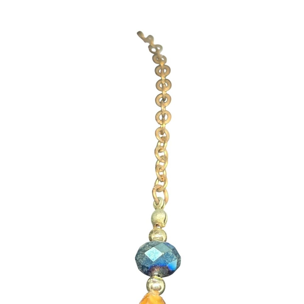 Multicolor Beaded Necklace 18” Gold Tone Chain Glass Acrylic Teardrop Boho State - Picture 6 of 9